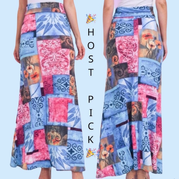 Dresses & Skirts - ❌DONATED❌Blue Magenta Color Block Pattern Stretch Waist Maxi Skirt